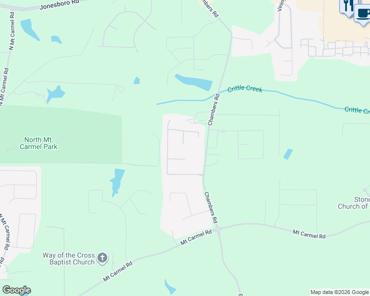 map of restaurants, bars, coffee shops, grocery stores, and more near 517 Fall Creek Court in McDonough
