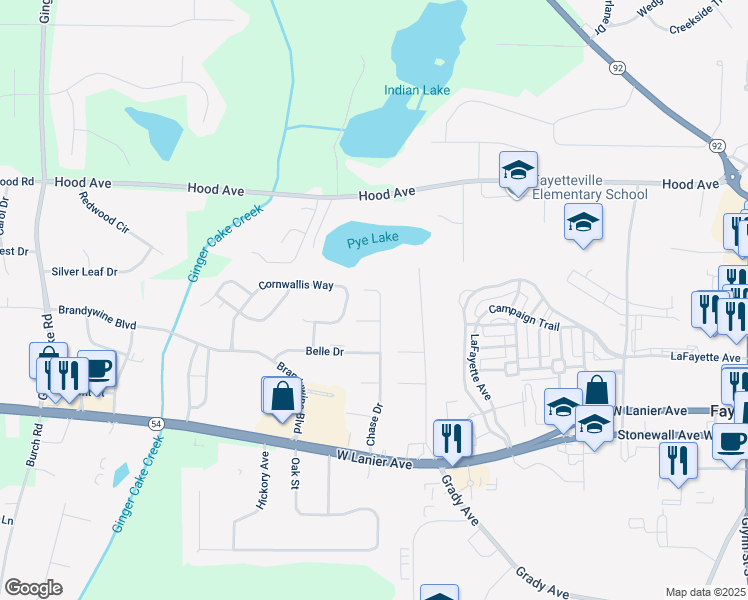 map of restaurants, bars, coffee shops, grocery stores, and more near 505 Chase Drive in Fayetteville