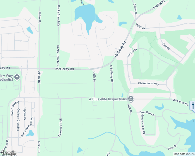 map of restaurants, bars, coffee shops, grocery stores, and more near 120 Duffy Drive in McDonough