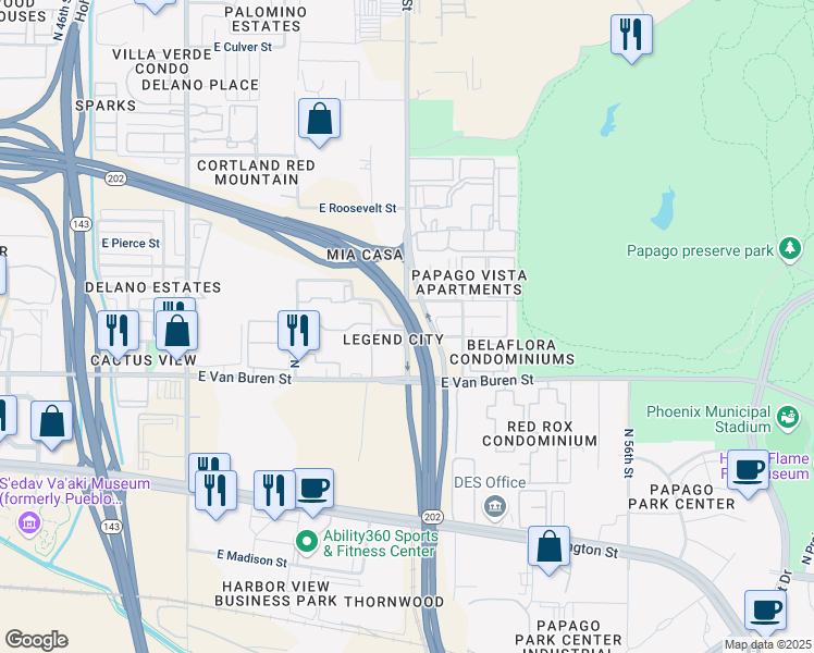 map of restaurants, bars, coffee shops, grocery stores, and more near North 52nd Street & East Taylor Street in Phoenix