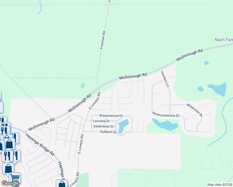 map of restaurants, bars, coffee shops, grocery stores, and more near 11091 Wind Ridge Drive in Hampton