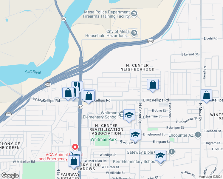 map of restaurants, bars, coffee shops, grocery stores, and more near 2060 3rd Avenue in Mesa