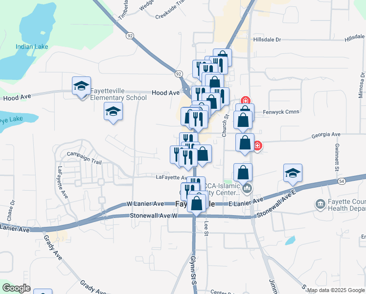 map of restaurants, bars, coffee shops, grocery stores, and more near 278 Glynn Street North in Fayetteville