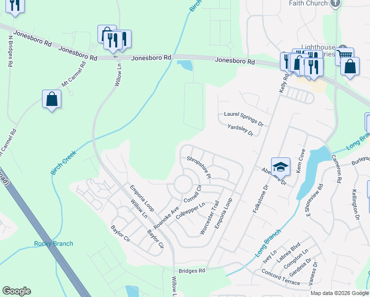 map of restaurants, bars, coffee shops, grocery stores, and more near 161 Emporia Loop in McDonough