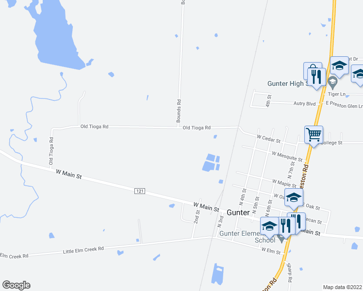 map of restaurants, bars, coffee shops, grocery stores, and more near 870 Old Tioga Road in Gunter