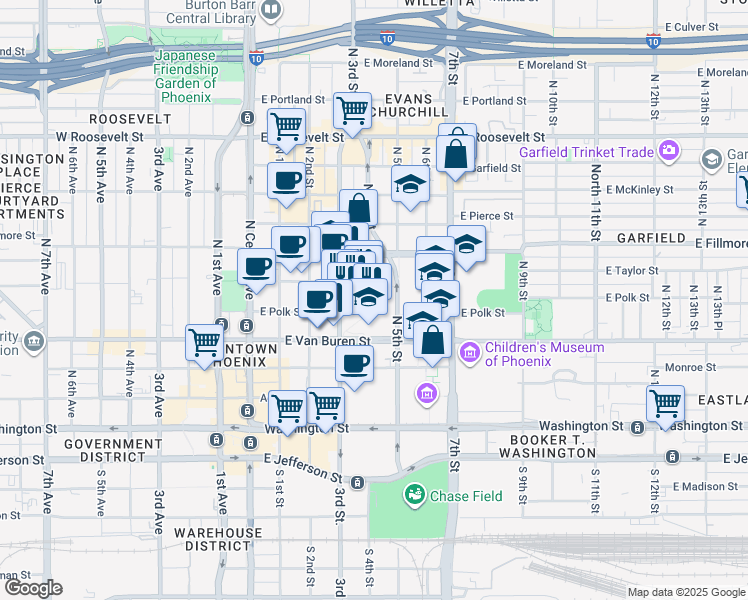 map of restaurants, bars, coffee shops, grocery stores, and more near in Phoenix