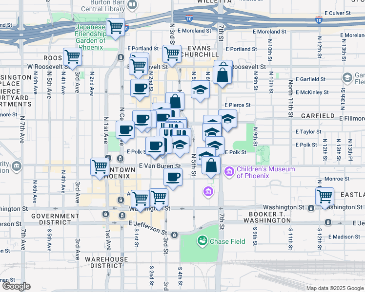 map of restaurants, bars, coffee shops, grocery stores, and more near in Phoenix