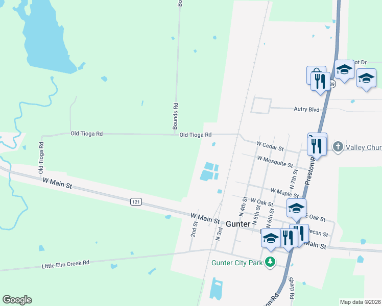map of restaurants, bars, coffee shops, grocery stores, and more near 828 Old Tioga Road in Gunter