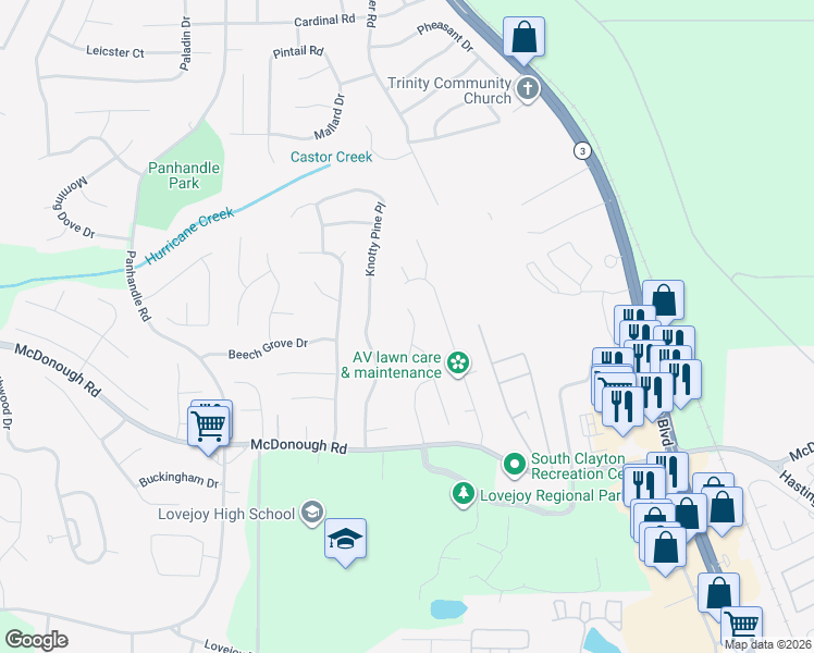 map of restaurants, bars, coffee shops, grocery stores, and more near 11091 Silver Aspen Court in Hampton