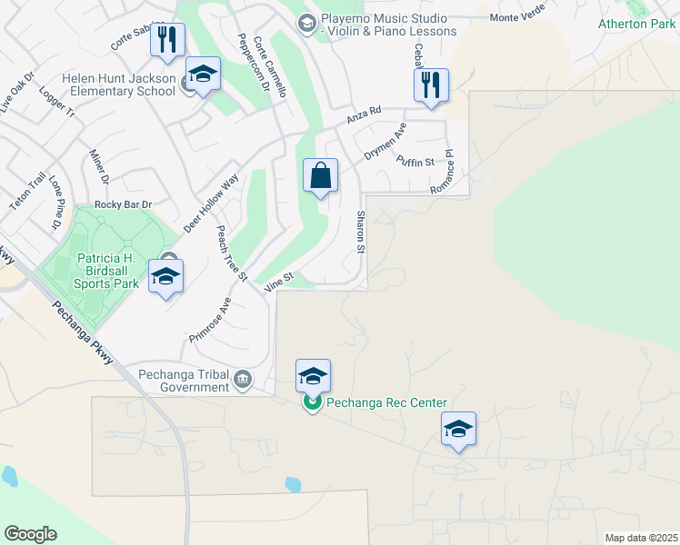 map of restaurants, bars, coffee shops, grocery stores, and more near 46463 Vianne Court in Temecula