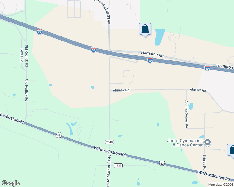 map of restaurants, bars, coffee shops, grocery stores, and more near 7911 Alumax Road in Texarkana