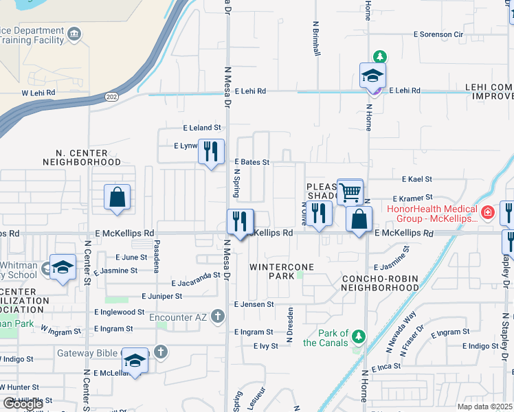 map of restaurants, bars, coffee shops, grocery stores, and more near 457 E Kenwood St in Mesa