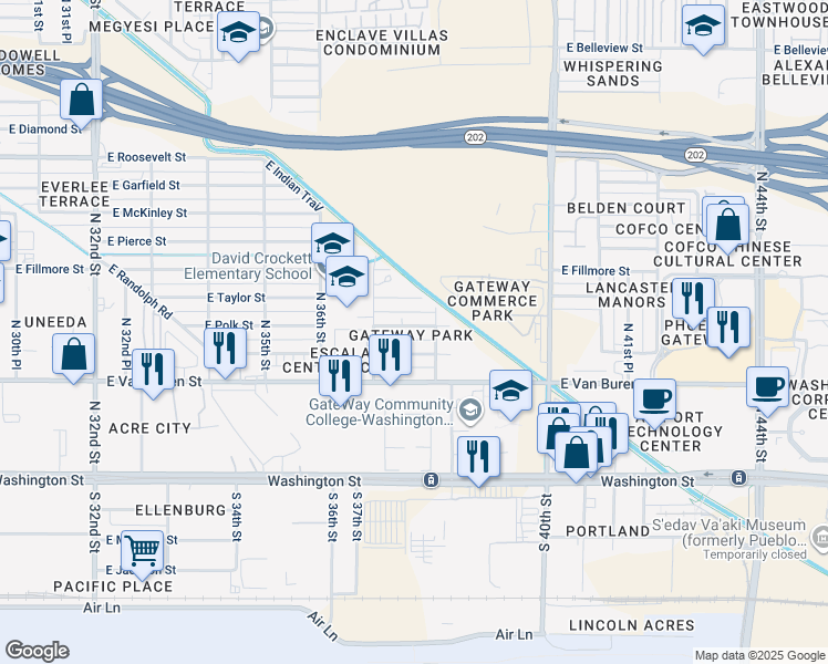 map of restaurants, bars, coffee shops, grocery stores, and more near 3735 East Taylor Street in Phoenix