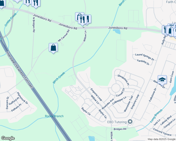 map of restaurants, bars, coffee shops, grocery stores, and more near 790 Emporia Loop in McDonough