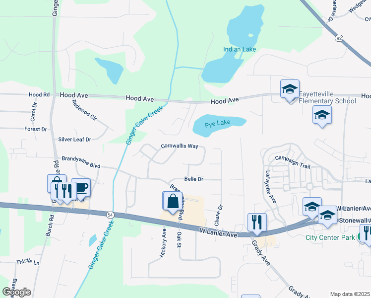map of restaurants, bars, coffee shops, grocery stores, and more near 305 Cornwallis Way in Fayetteville