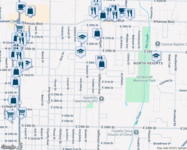 map of restaurants, bars, coffee shops, grocery stores, and more near 1109 East 32nd Street in Texarkana