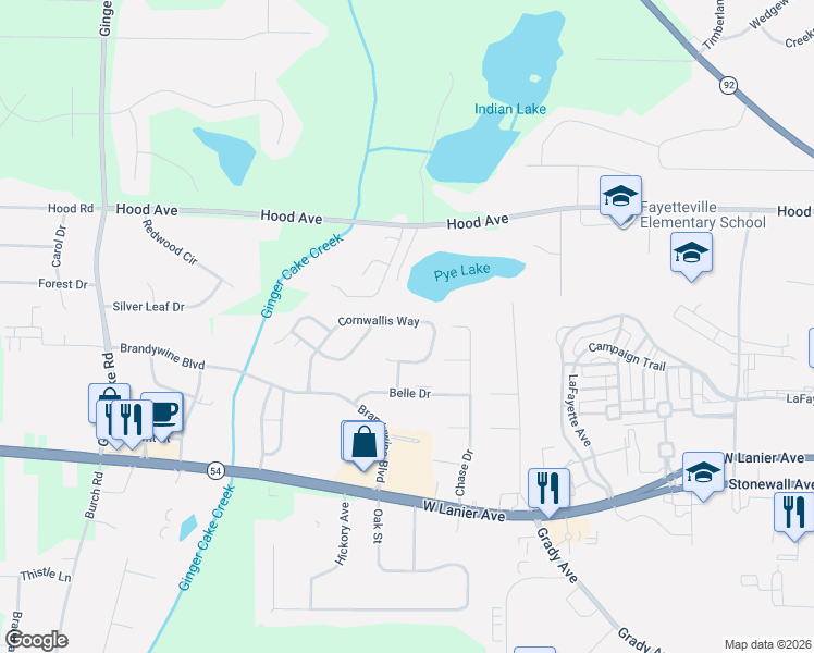 map of restaurants, bars, coffee shops, grocery stores, and more near 305 Cornwallis Way in Fayetteville