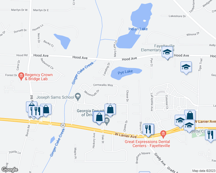 map of restaurants, bars, coffee shops, grocery stores, and more near 315 Cornwallis Way in Fayetteville