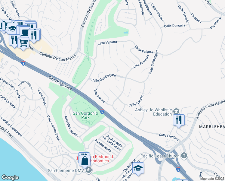 map of restaurants, bars, coffee shops, grocery stores, and more near 2992 Calle Gaucho in San Clemente