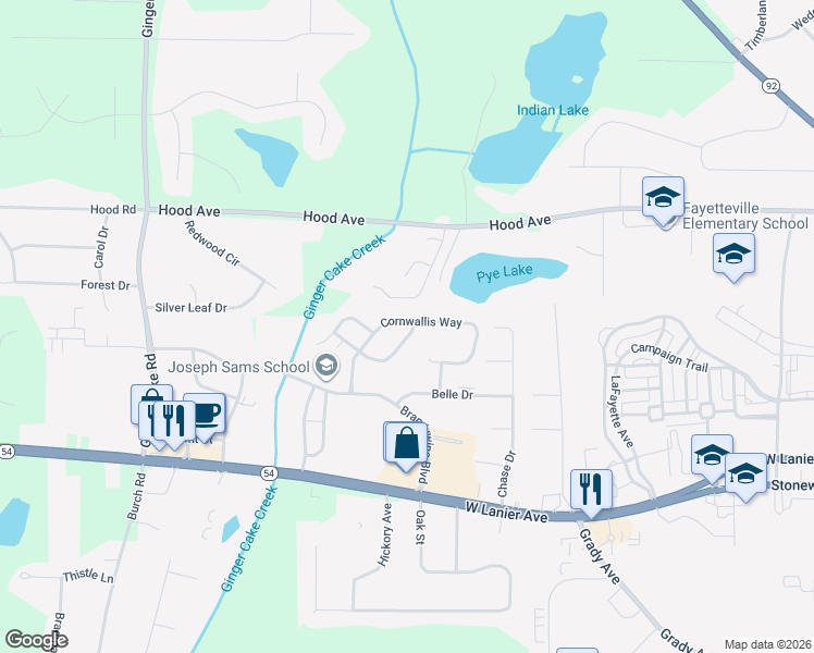 map of restaurants, bars, coffee shops, grocery stores, and more near 245 Cornwallis Way in Fayetteville