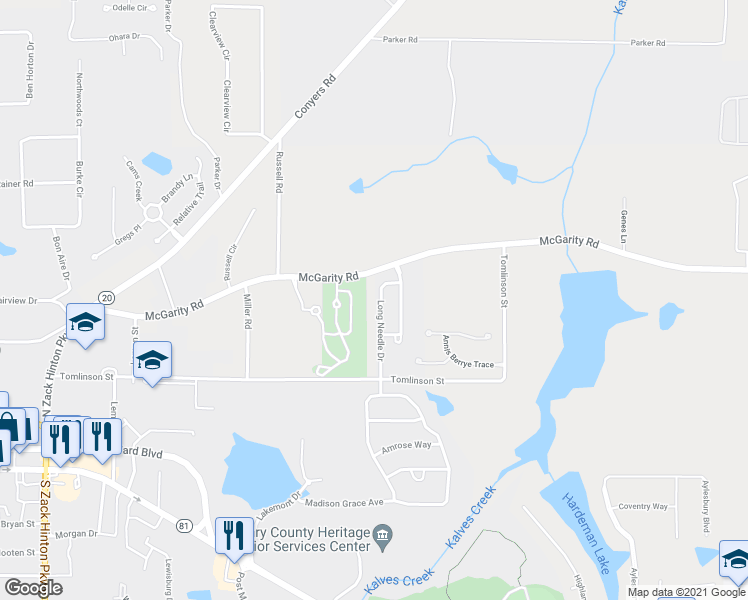 map of restaurants, bars, coffee shops, grocery stores, and more near 220 Long Needle Drive in McDonough