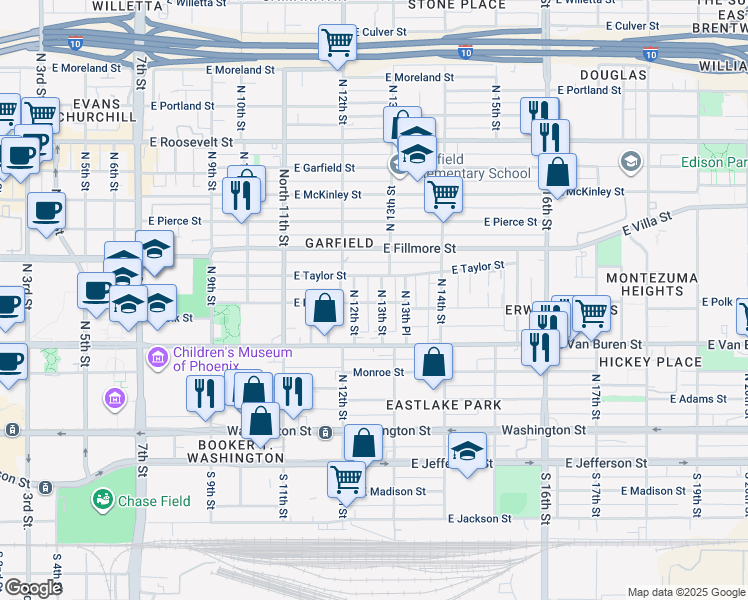 map of restaurants, bars, coffee shops, grocery stores, and more near 401 North 13th Street in Phoenix