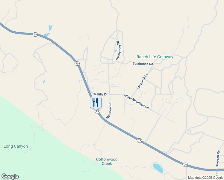 map of restaurants, bars, coffee shops, grocery stores, and more near 43930 White Mountain Road in Aguanga