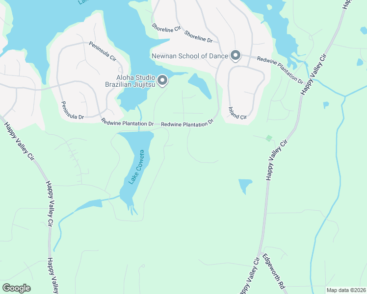 map of restaurants, bars, coffee shops, grocery stores, and more near 180 Lake Coweta Trail in Newnan