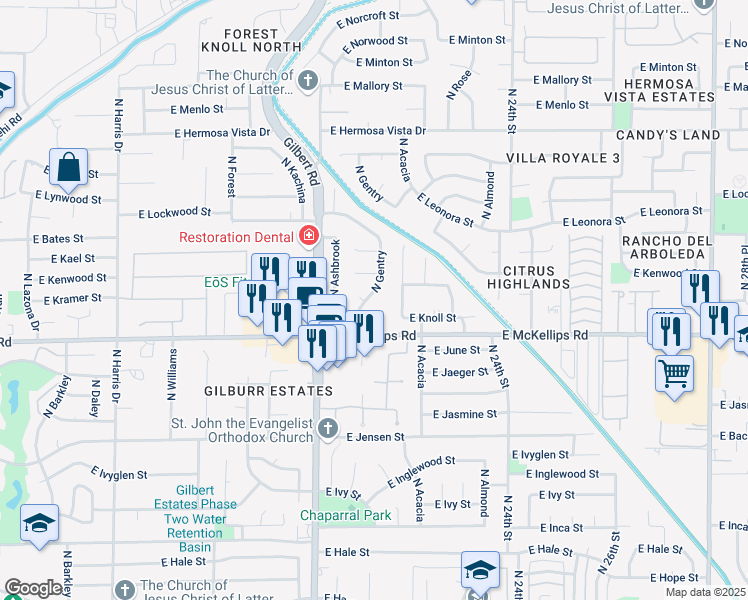 map of restaurants, bars, coffee shops, grocery stores, and more near 2044 North Chestnut in Mesa
