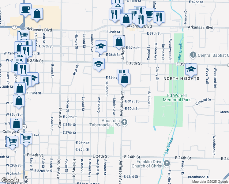 map of restaurants, bars, coffee shops, grocery stores, and more near 1109 East 32nd Street in Texarkana