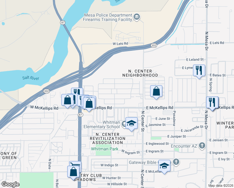 map of restaurants, bars, coffee shops, grocery stores, and more near 3rd Street in Mesa
