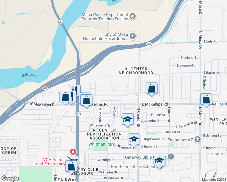 map of restaurants, bars, coffee shops, grocery stores, and more near 3rd Street in Mesa