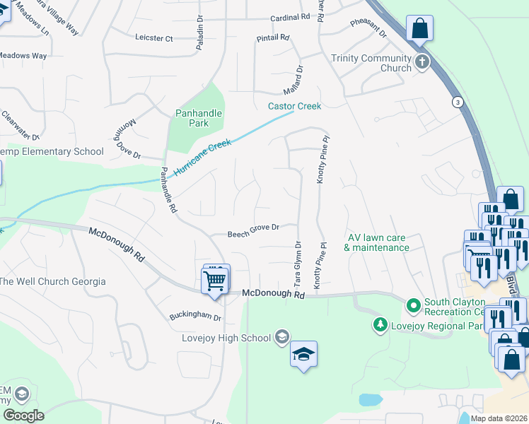 map of restaurants, bars, coffee shops, grocery stores, and more near 1565 Arcadia Court in Hampton