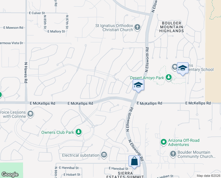 map of restaurants, bars, coffee shops, grocery stores, and more near 2065 North Red Cliff in Mesa
