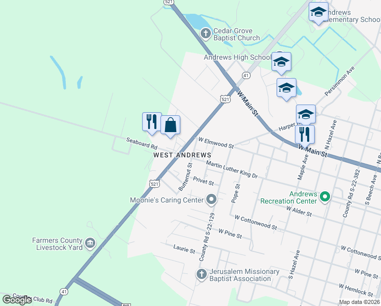 map of restaurants, bars, coffee shops, grocery stores, and more near 1 Short Street in Andrews