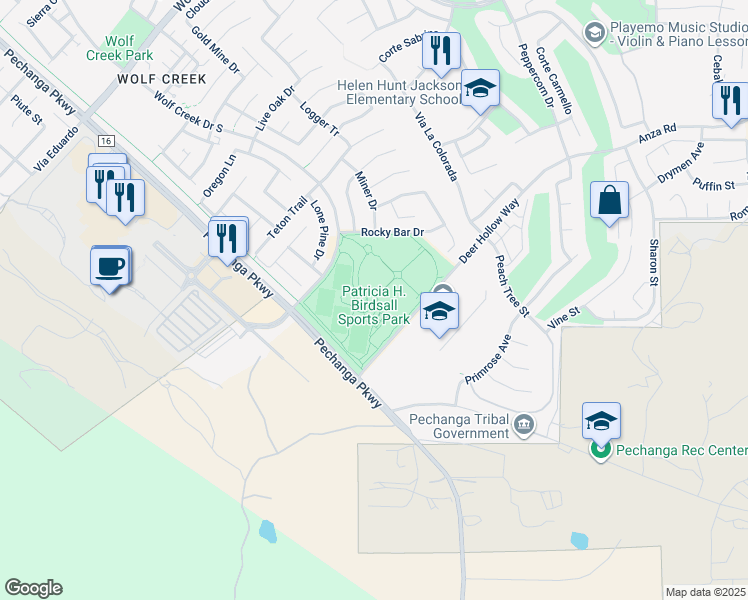 map of restaurants, bars, coffee shops, grocery stores, and more near 32380 Deer Hollow Way in Temecula