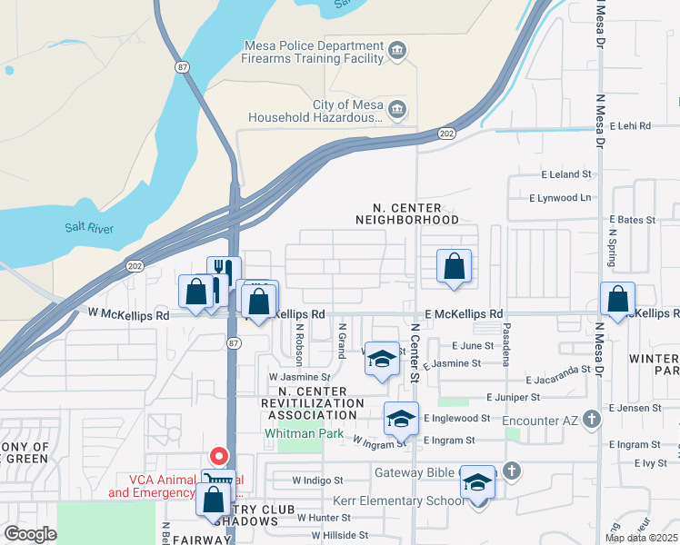 map of restaurants, bars, coffee shops, grocery stores, and more near 2060 3rd Avenue in Mesa