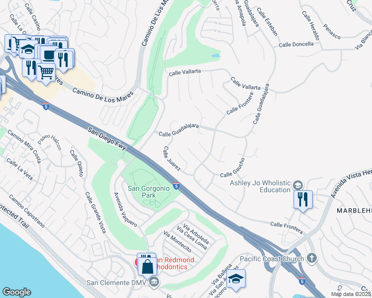 map of restaurants, bars, coffee shops, grocery stores, and more near 2992 Calle Gaucho in San Clemente