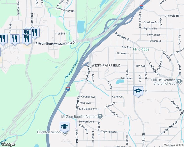 map of restaurants, bars, coffee shops, grocery stores, and more near 1403 9th Avenue in Birmingham