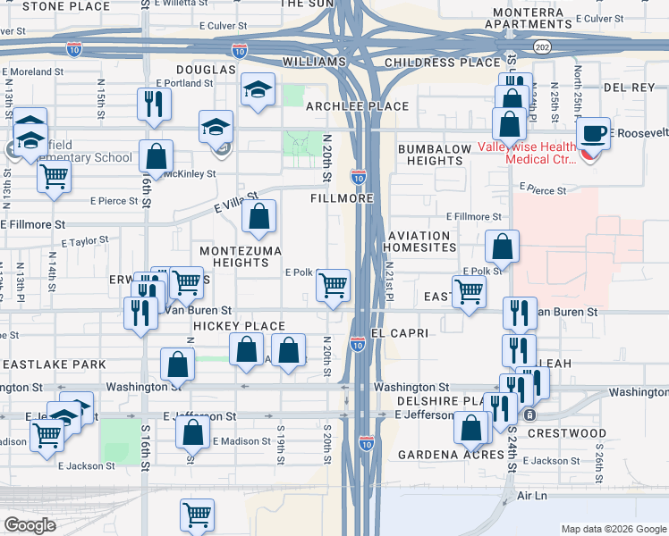 map of restaurants, bars, coffee shops, grocery stores, and more near 401 North 20th Street in Phoenix