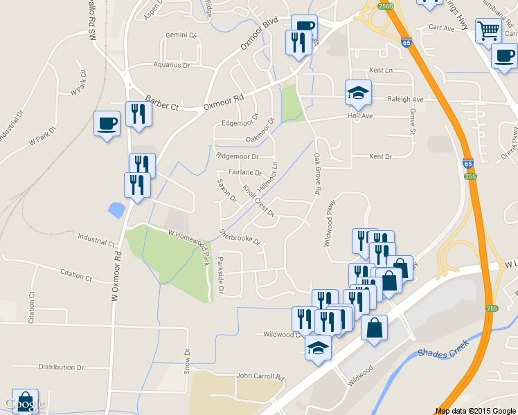 map of restaurants, bars, coffee shops, grocery stores, and more near 300 Willow Bend Road in Birmingham