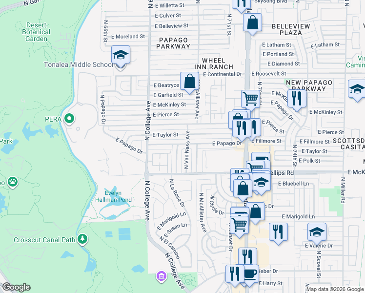map of restaurants, bars, coffee shops, grocery stores, and more near 2209 North Van Ness Avenue in Tempe