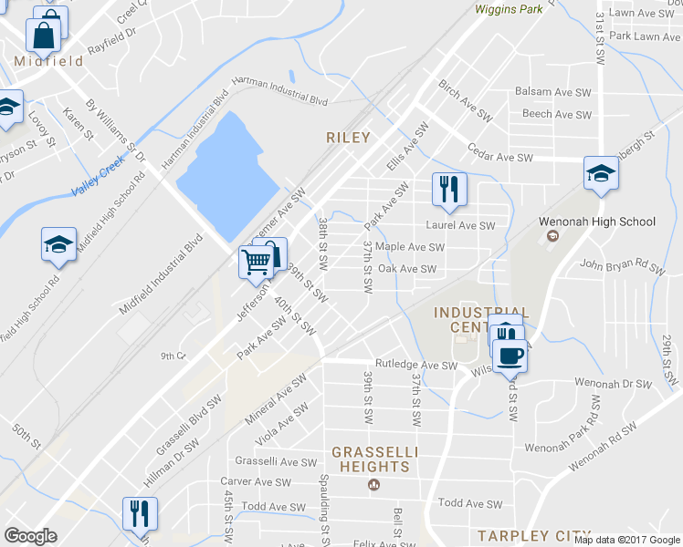 map of restaurants, bars, coffee shops, grocery stores, and more near 3729 Oak Avenue Southwest in Birmingham