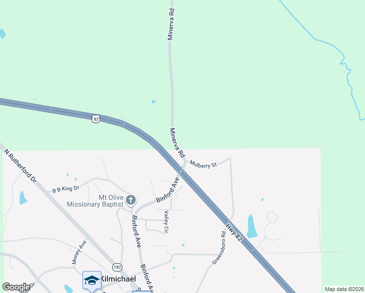 map of restaurants, bars, coffee shops, grocery stores, and more near 23 Minerva Road in Kilmichael