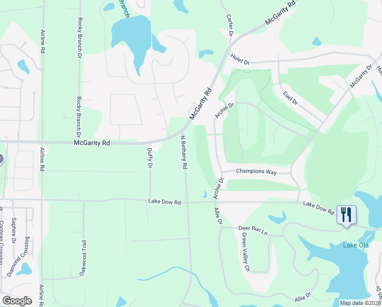 map of restaurants, bars, coffee shops, grocery stores, and more near 850 North Bethany Road in McDonough