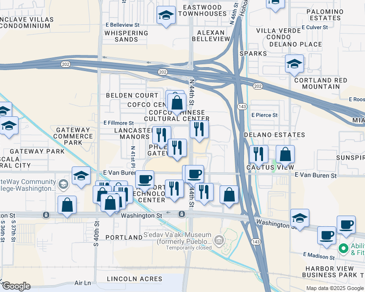 map of restaurants, bars, coffee shops, grocery stores, and more near 426 North 44th Street in Phoenix