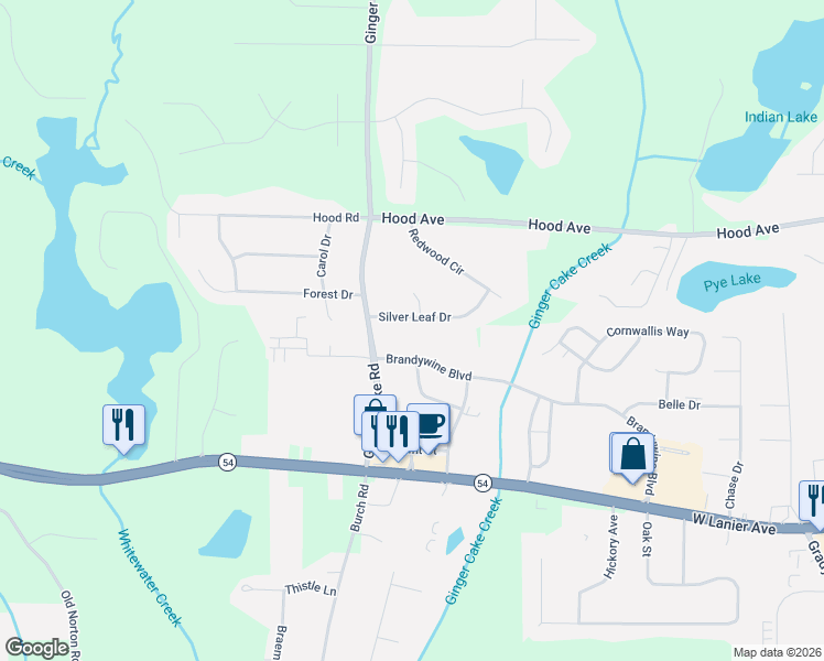 map of restaurants, bars, coffee shops, grocery stores, and more near 135 Silver Leaf Drive in Fayetteville