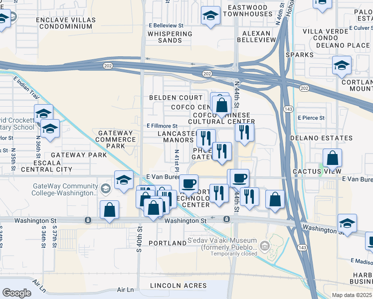 map of restaurants, bars, coffee shops, grocery stores, and more near 420 North 42nd Street in Phoenix