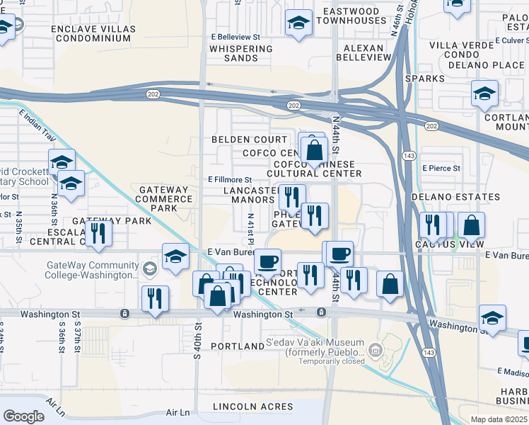 map of restaurants, bars, coffee shops, grocery stores, and more near 420 North 42nd Street in Phoenix