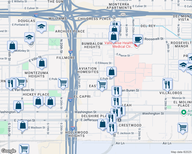 map of restaurants, bars, coffee shops, grocery stores, and more near 2226 East Polk Street in Phoenix